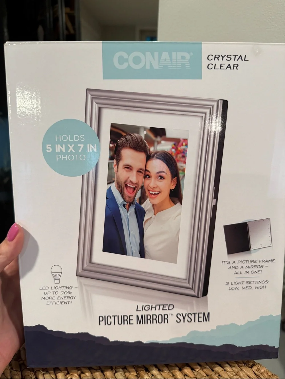 Conair Crystal Clear Lighted Picture Mirror Frame in Silver